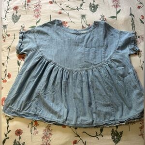 We The Free Light Blue Denim-style Blouse